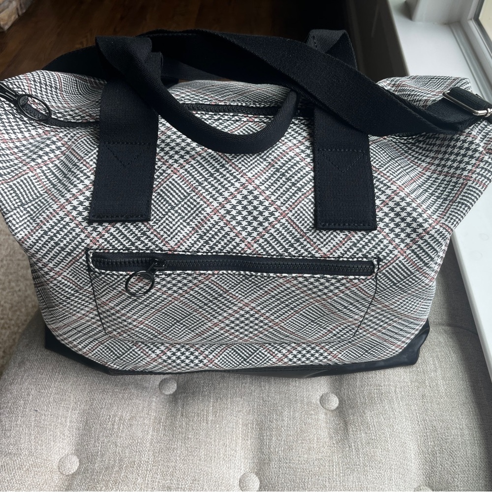 Land’s End Black and White Plaid Weekender Bag
